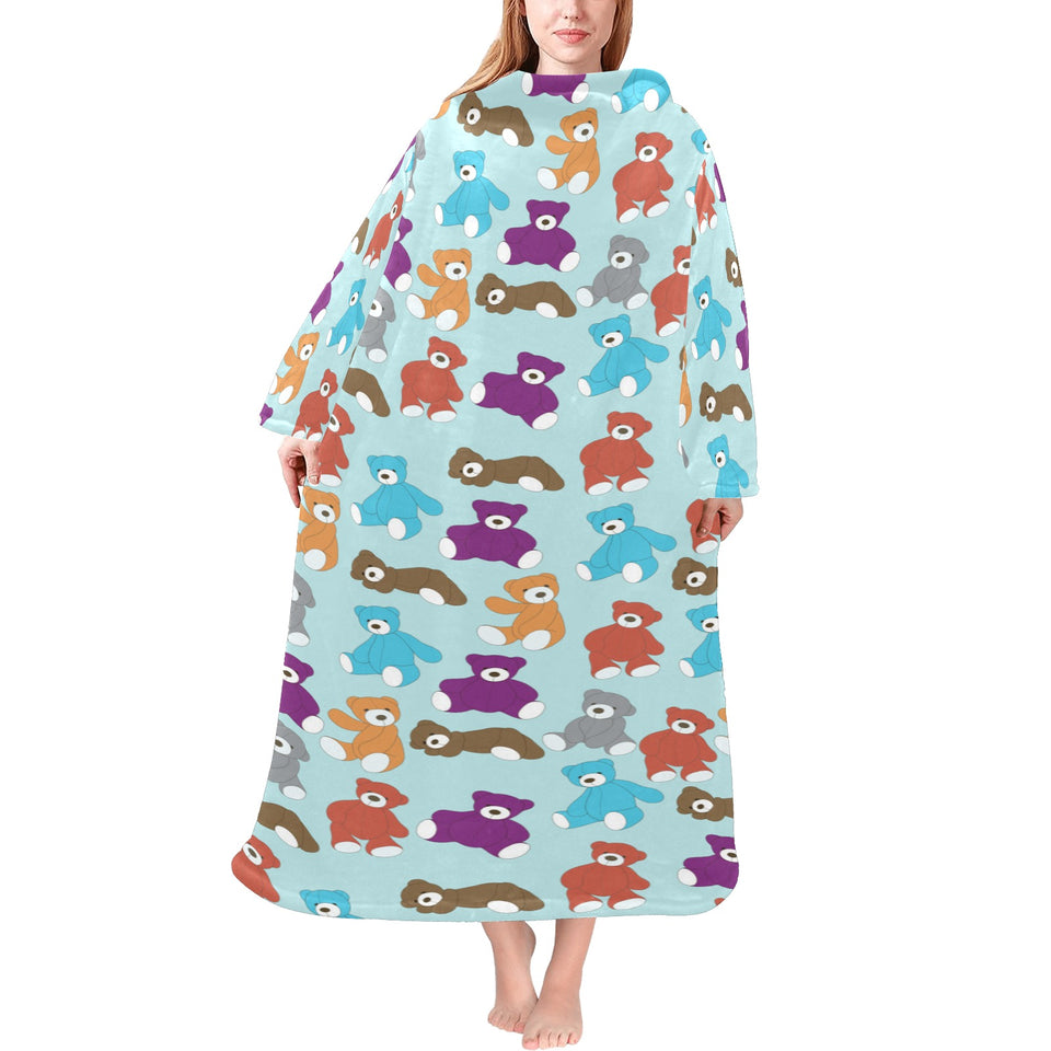 Teddy Bear Pattern Print Design 03 Blanket Robe with Sleeves