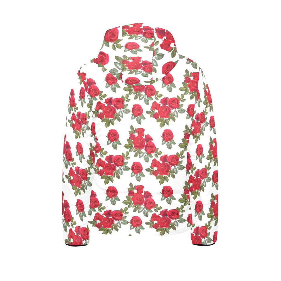 Rose Pattern Print Design 05 Kids' Boys' Girls' Padded Hooded Jacket