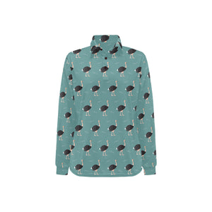 Ostrich Pattern Print Design 01 Women's Long Sleeve Polo Shirt