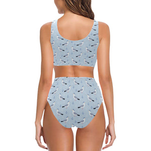 Pigeon Pattern Print Design 03 Chest Bowknot High Waisted Bikini Swimsuit