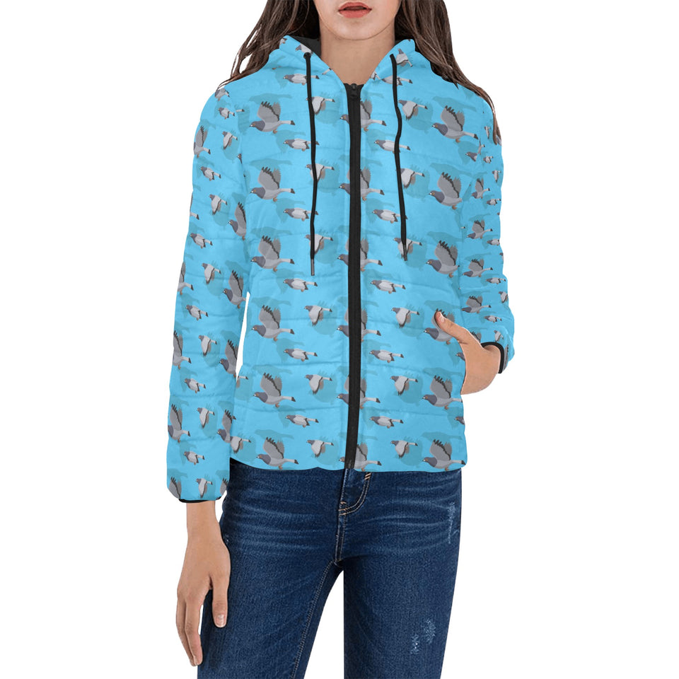 Pigeon Pattern Print Design 05 Women's Padded Hooded Jacket