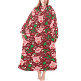 Pig Pattern Print Design 01 Blanket Robe with Sleeves