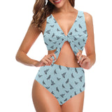 Pigeon Pattern Print Design 02 Chest Bowknot High Waisted Bikini Swimsuit