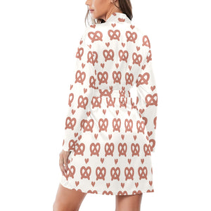 Pretzels Pattern Print Design 01 Women's Long Sleeve Belted Night Robe