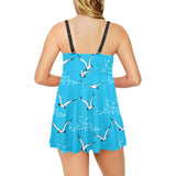 Seagull Pattern Print Design 05 Chest Sexy Pleated Two Piece Swim Dress