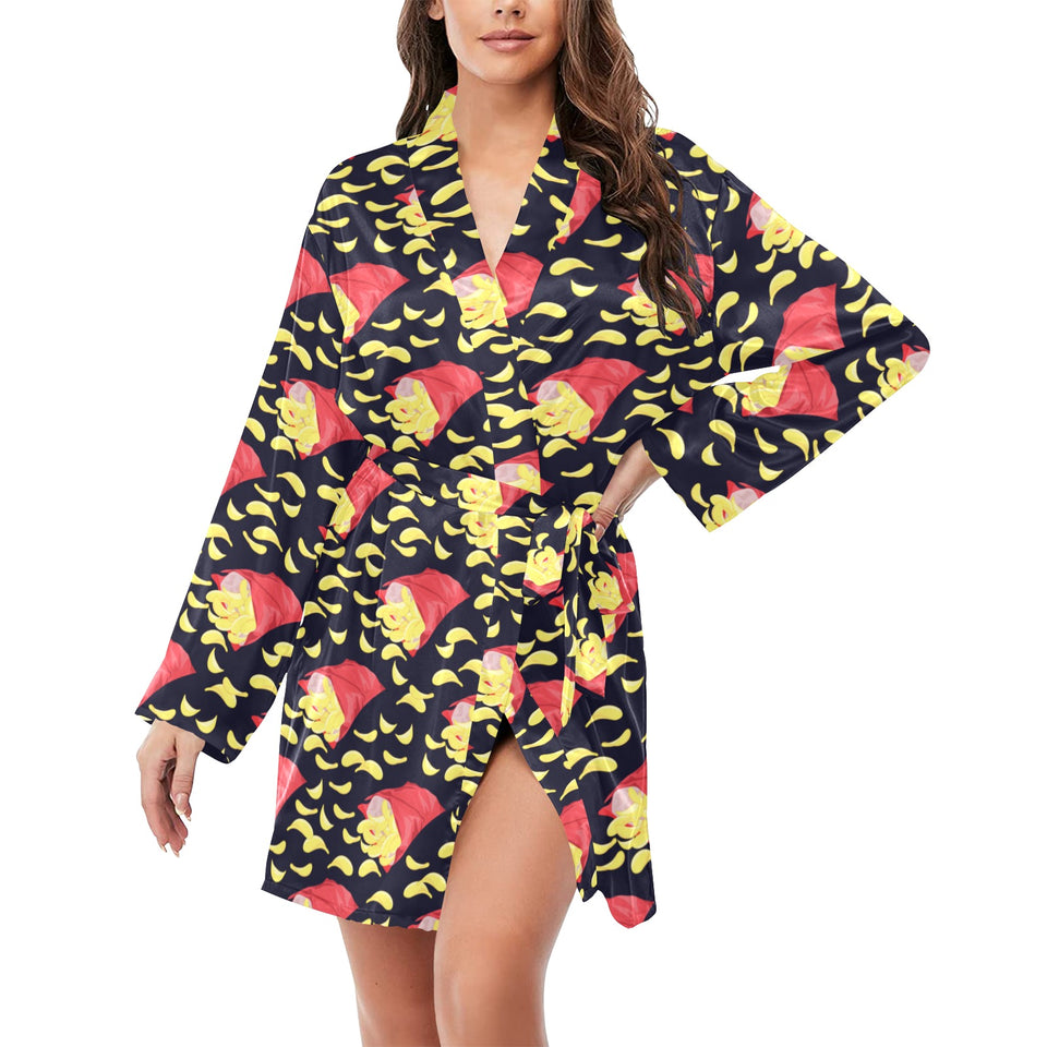 Potato Chips Pattern Print Design 05 Women's Long Sleeve Belted Night Robe