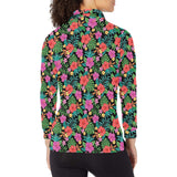 Hibiscus Pattern Print Design 01 Women's Long Sleeve Polo Shirt