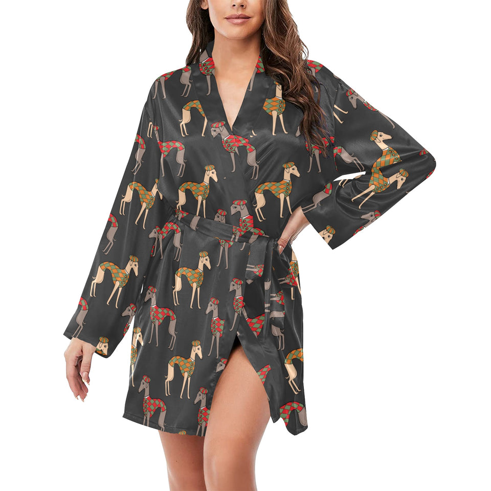 Greyhound Pattern Print Design 01 Women's Long Sleeve Belted Night Robe