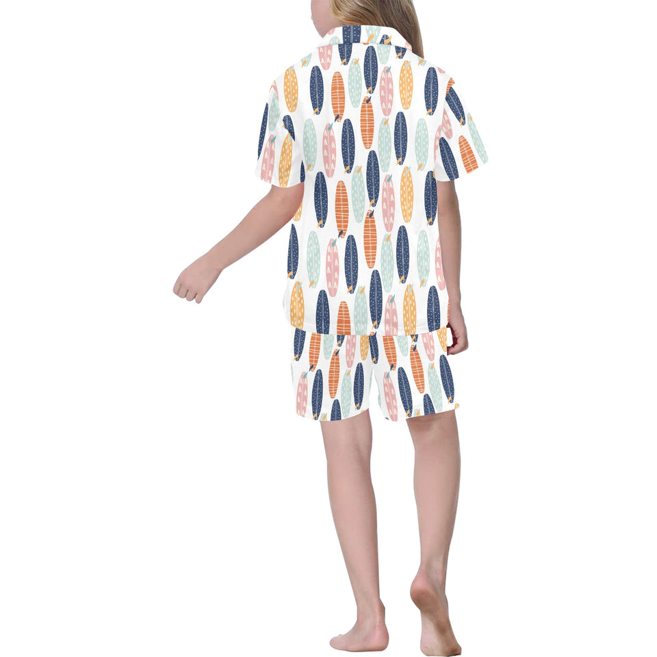 Surfboard Pattern Print Design 04 Kids' Boys' Girls' V-Neck Short Pajama Set