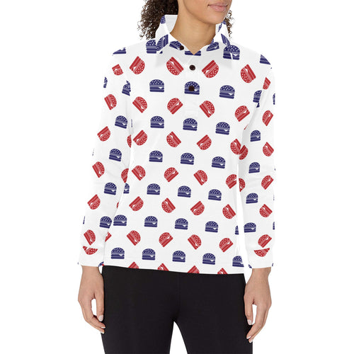 Hamburger Pattern Print Design 04 Women's Long Sleeve Polo Shirt