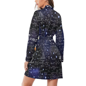 Math Pattern Print Design 02 Women's Long Sleeve Belted Night Robe