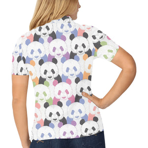 Colorful Panda Pattern Women's All Over Print Polo Shirt