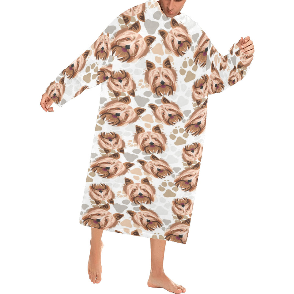 Yorkshire Terrier Pattern Print Design 04 Blanket Robe with Sleeves