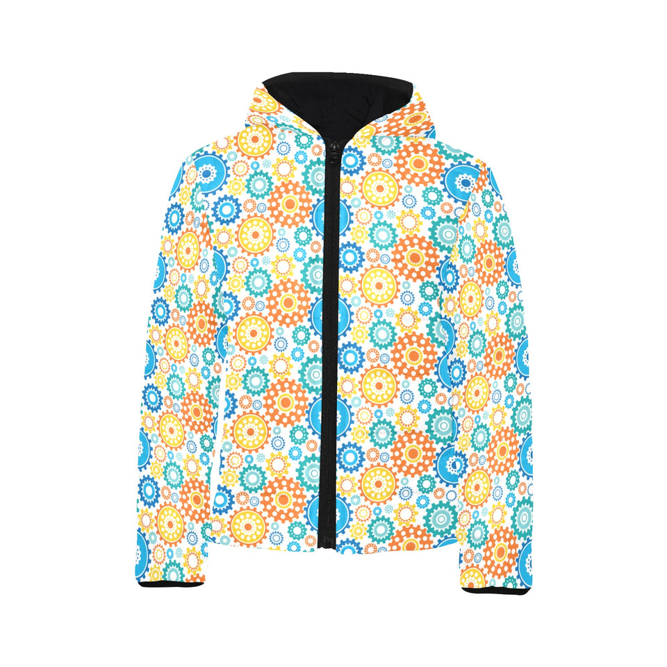 Gear Pattern Print Design 04 Kids' Boys' Girls' Padded Hooded Jacket