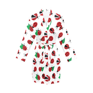 Ladybug Pattern Print Design 01 Women's Long Sleeve Belted Night Robe