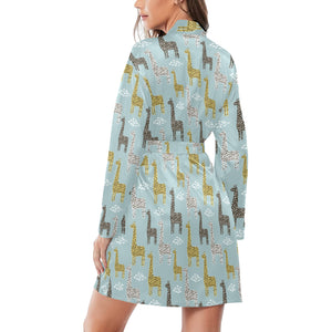 Giraffe Pattern Print Design 03 Women's Long Sleeve Belted Night Robe