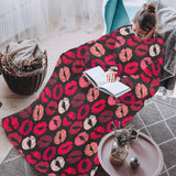 Lips Pattern Print Design 02 Blanket Robe with Sleeves