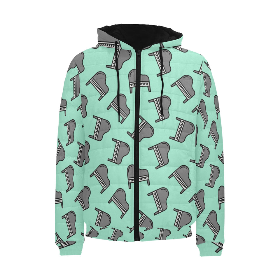 Piano Pattern Print Design 04 Men's Padded Hooded Jacket(ModelH42)