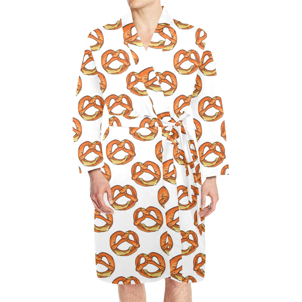 Pretzels Pattern Print Design 03 Men's Long Sleeve Belted Night Robe