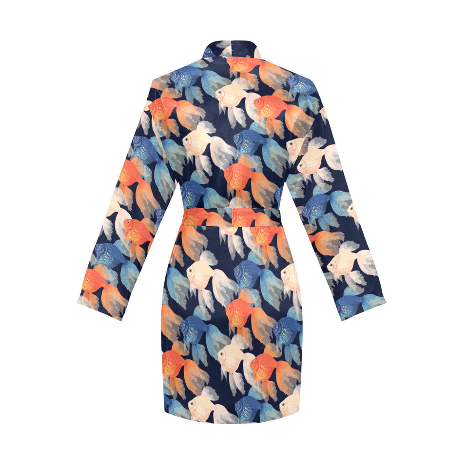 Goldfish Pattern Print Design 04 Women's Long Sleeve Belted Night Robe