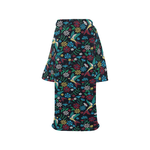 Swallow Pattern Print Design 04 Blanket Robe with Sleeves