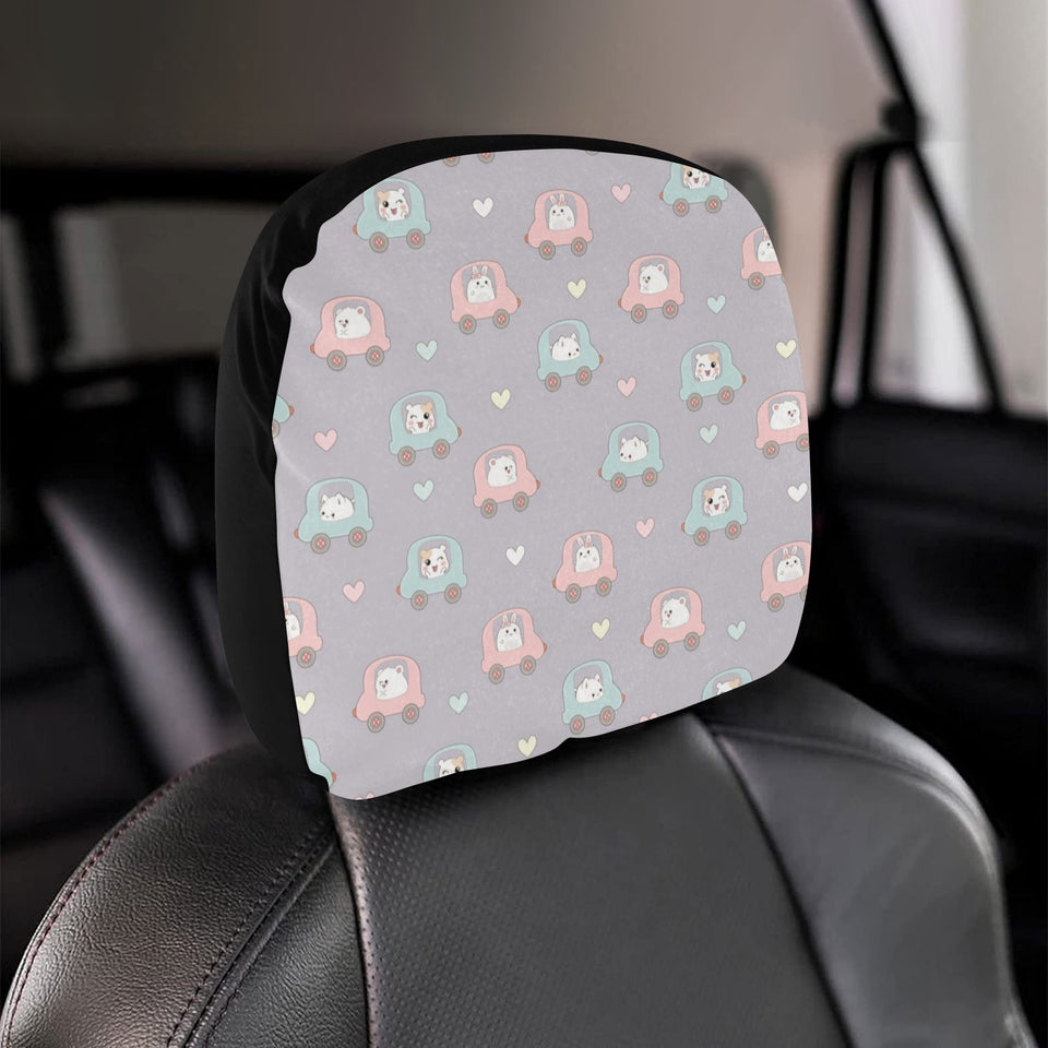 Hamster in Car Heart Pattern Car Headrest Cover