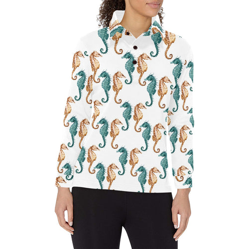 Seahorse Pattern Background Women's Long Sleeve Polo Shirt