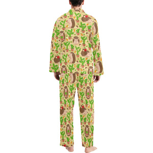 Hedgehog Pattern Print Design 02 Men's Long Pajama Set