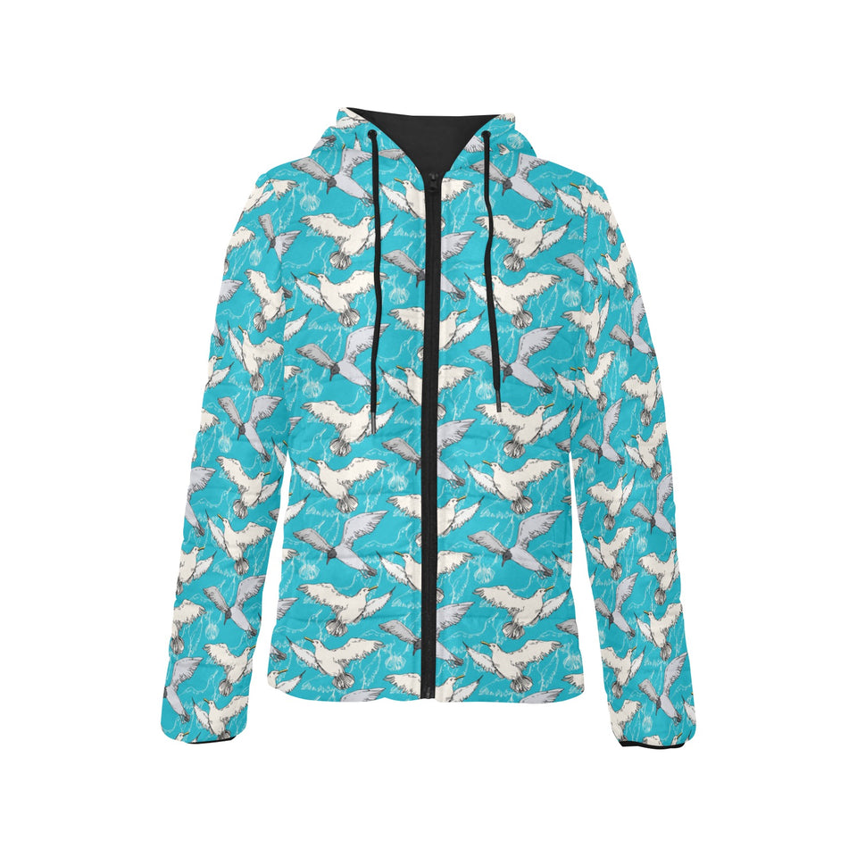 Seagull Pattern Print Design 03 Women's Padded Hooded Jacket