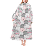 Hippopotamus Pattern Print Design 03 Blanket Robe with Sleeves