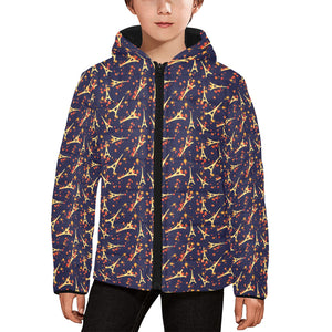 Eiffel Tower Pattern Print Design 02 Kids' Boys' Girls' Padded Hooded Jacket