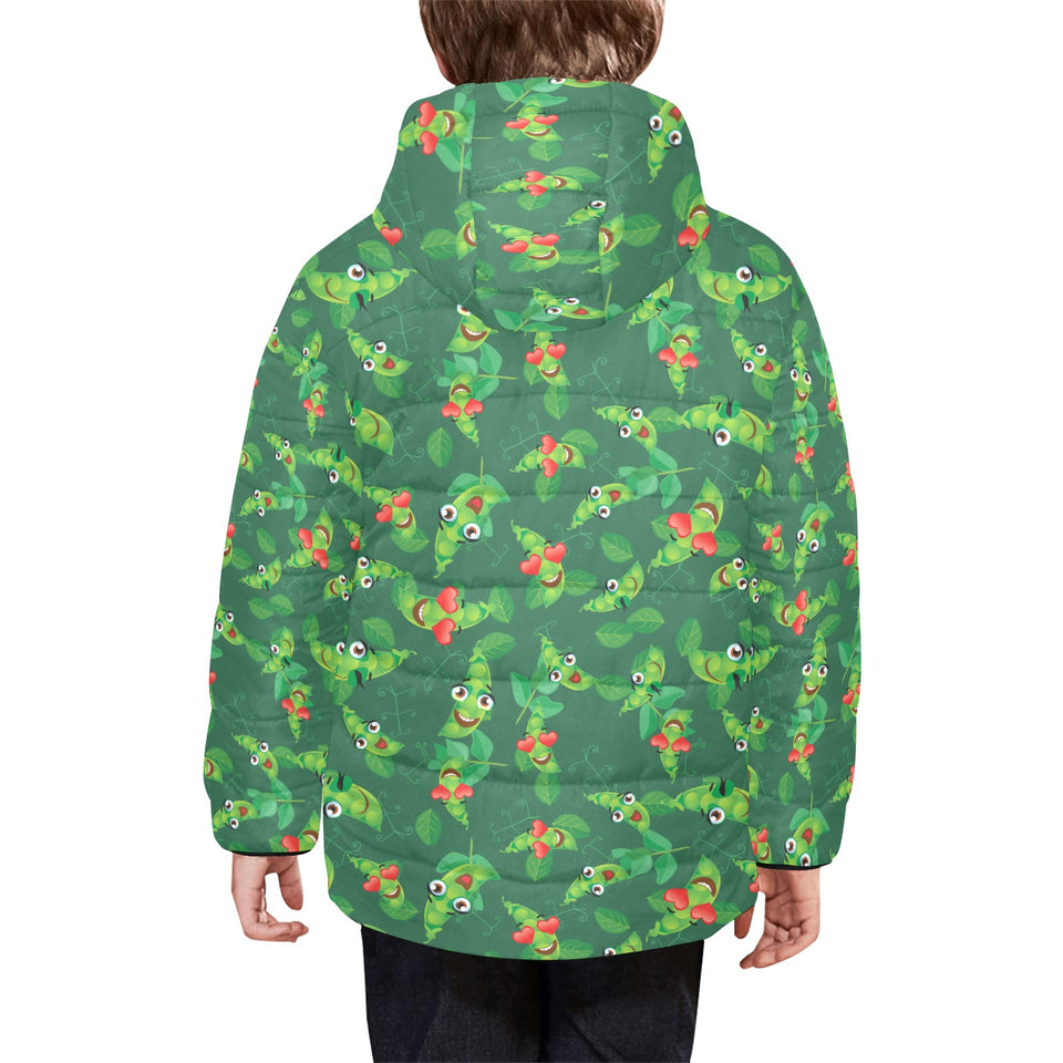 Green Peas Pattern Print Design 05 Kids' Boys' Girls' Padded Hooded Jacket