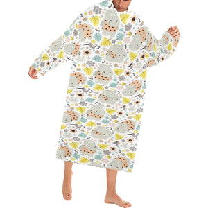 Hippopotamus Pattern Print Design 05 Blanket Robe with Sleeves