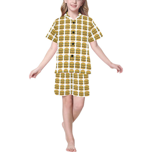 Hamburger Pattern Print Design 05 Kids' Boys' Girls' V-Neck Short Pajama Set