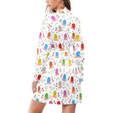 Snail Pattern Print Design 05 Women's Long Sleeve Belted Night Robe