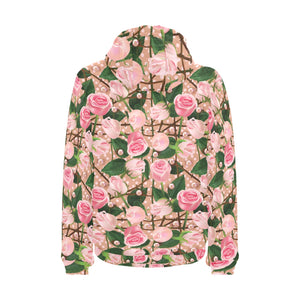 Rose Pattern Print Design 04 Men's Padded Hooded Jacket(ModelH42)