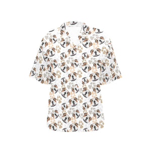 English Bulldog Pattern Print Design 01 Women's All Over Print Hawaiian Shirt