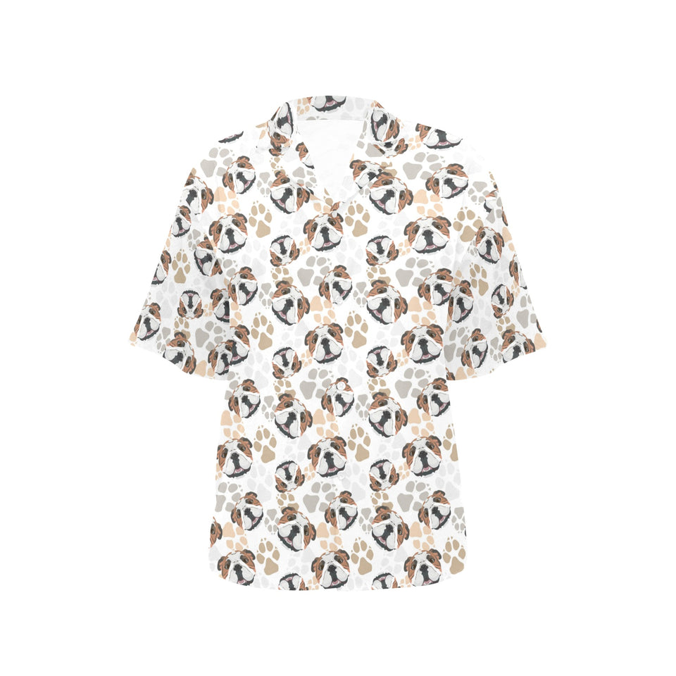 English Bulldog Pattern Print Design 01 Women's All Over Print Hawaiian Shirt