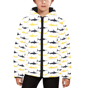 Swordfish Pattern Print Design 05 Kids' Boys' Girls' Padded Hooded Jacket