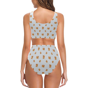 Pancake Pattern Print Design 03 Chest Bowknot High Waisted Bikini Swimsuit