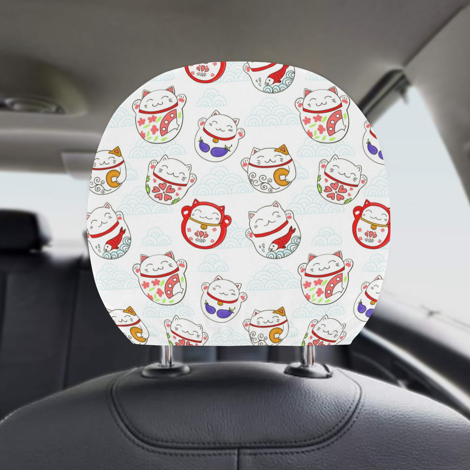 Meneki Neko Lucky Cat Pattern Car Headrest Cover