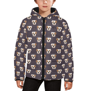 English Bulldog Pattern Print Design 03 Kids' Boys' Girls' Padded Hooded Jacket