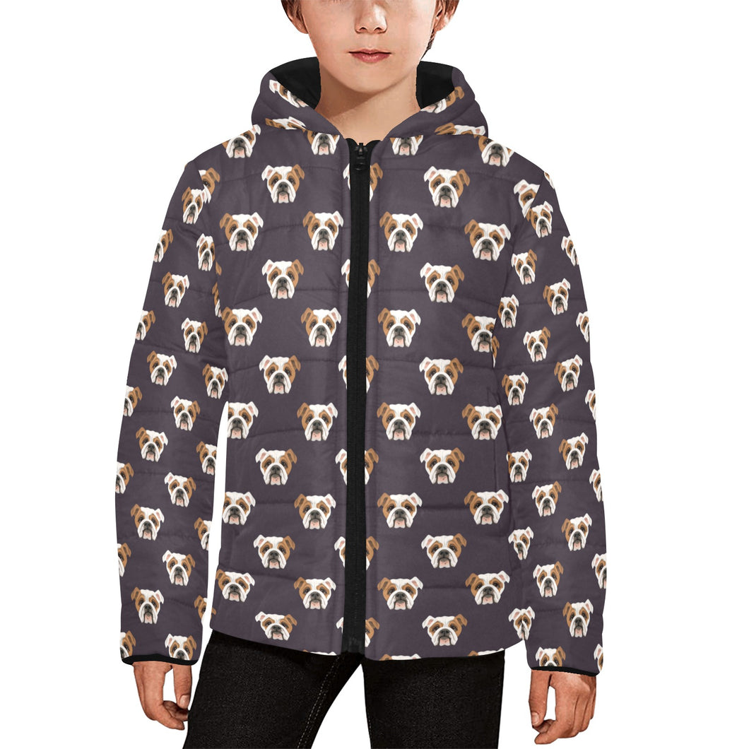 English Bulldog Pattern Print Design 03 Kids' Boys' Girls' Padded Hooded Jacket