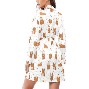 Guinea Pig Pattern Print Design 01 Women's Long Sleeve Belted Night Robe