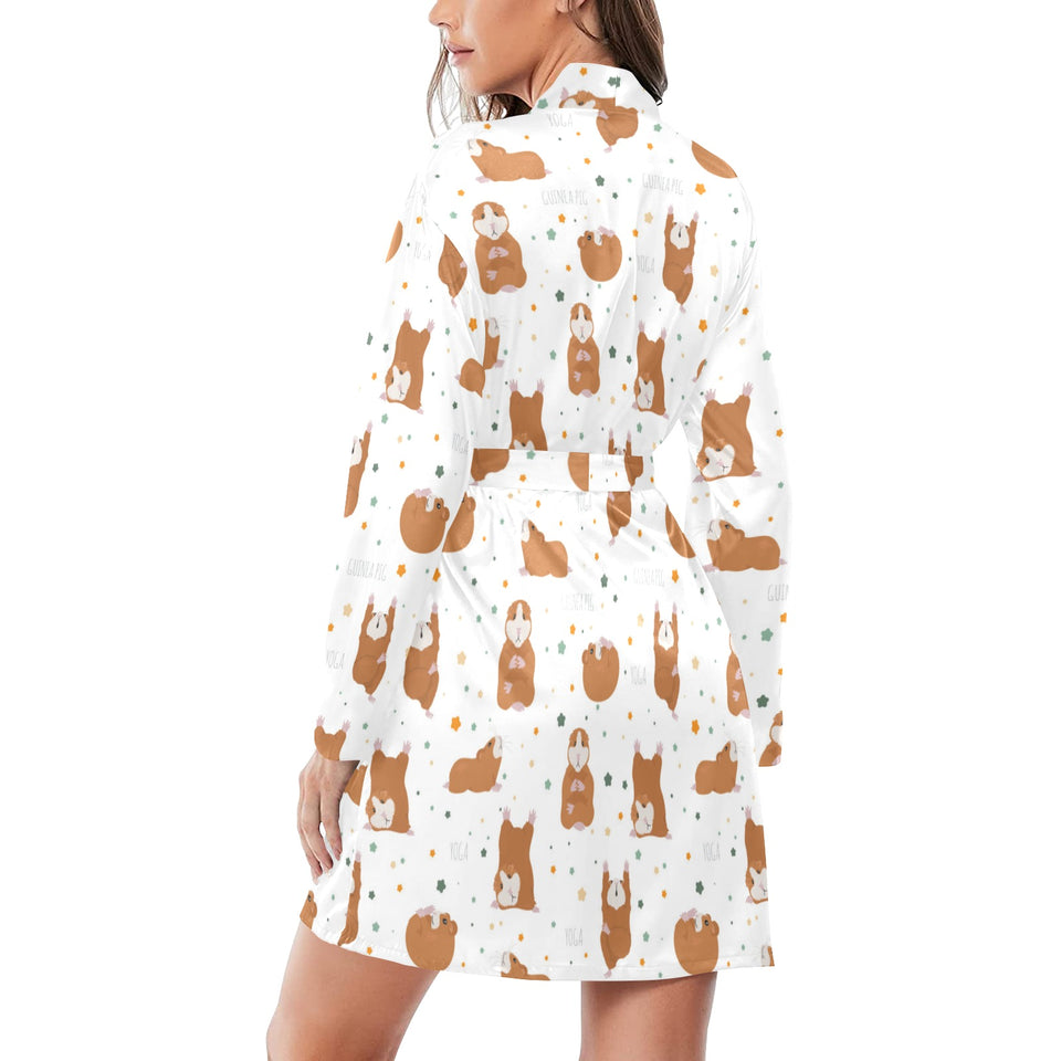 Guinea Pig Pattern Print Design 01 Women's Long Sleeve Belted Night Robe