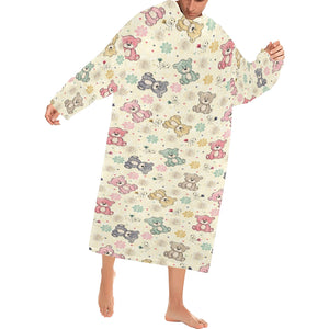 Teddy Bear Pattern Print Design 05 Blanket Robe with Sleeves