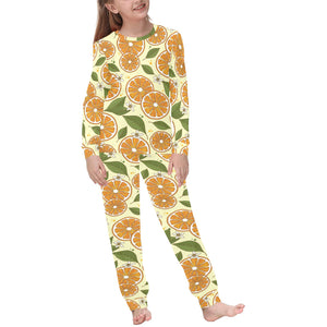 Sliced Orange Leaves Pattern Kids' Boys' Girls' All Over Print Pajama Set