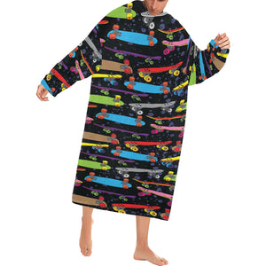 Skate Board Pattern Print Design 03 Blanket Robe with Sleeves