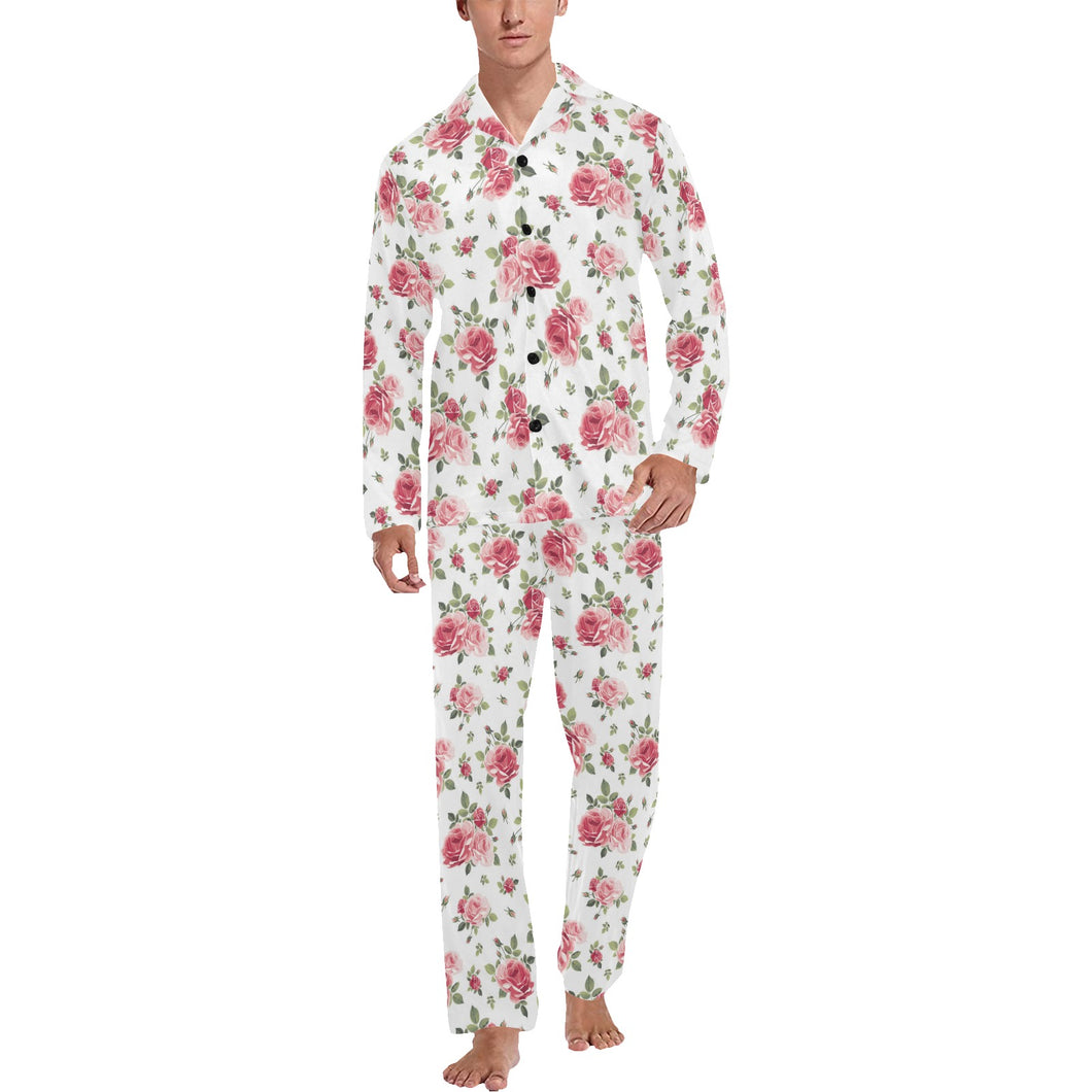 Rose Pattern Print Design 02 Men's Long Pajama Set