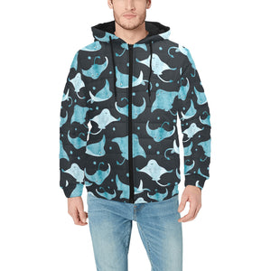 Stingray Pattern Print Design 04 Men's Padded Hooded Jacket(ModelH42)